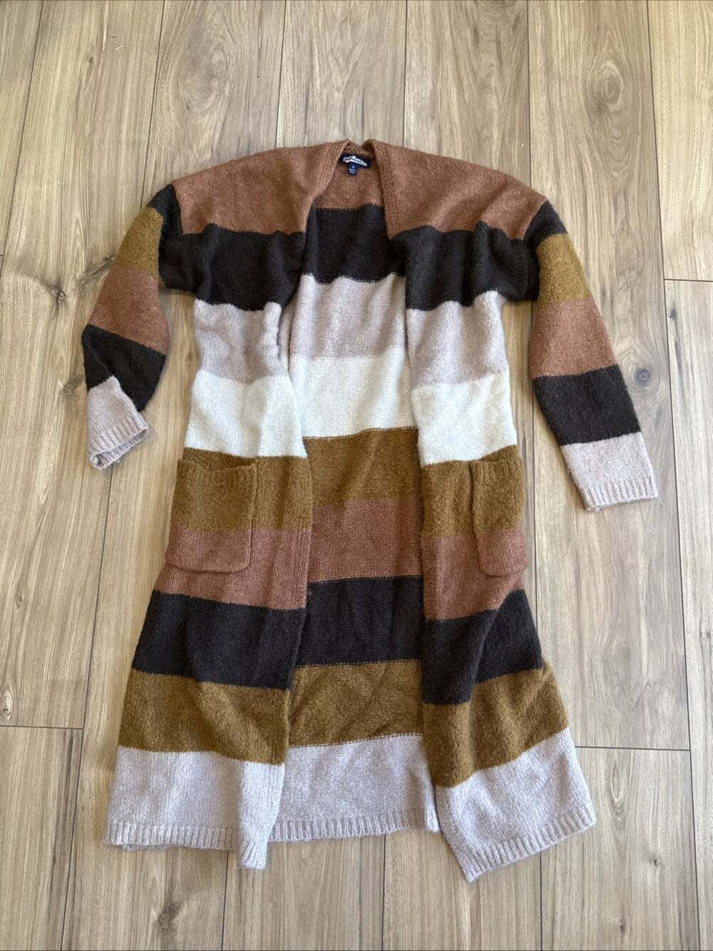 Freshman 1996 Long Duster Cardigan Sweater Sz S Colorblock Striped Boho 90s
